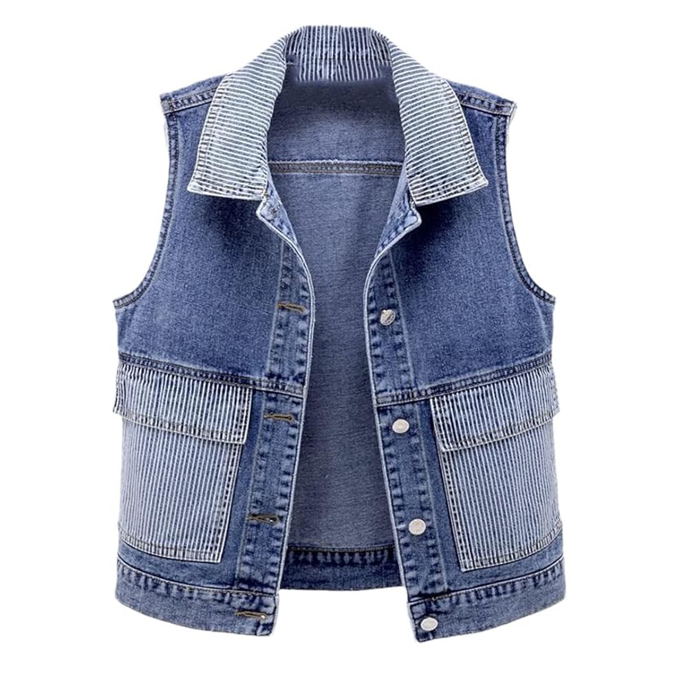 Amazon.com: Yeuyyben Patchwork Striped Denim Vest Women Plus